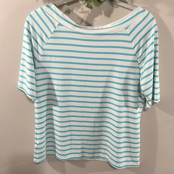 Talbots Striped Boat Neck Half Sleeve Top M - Picture 2 of 10